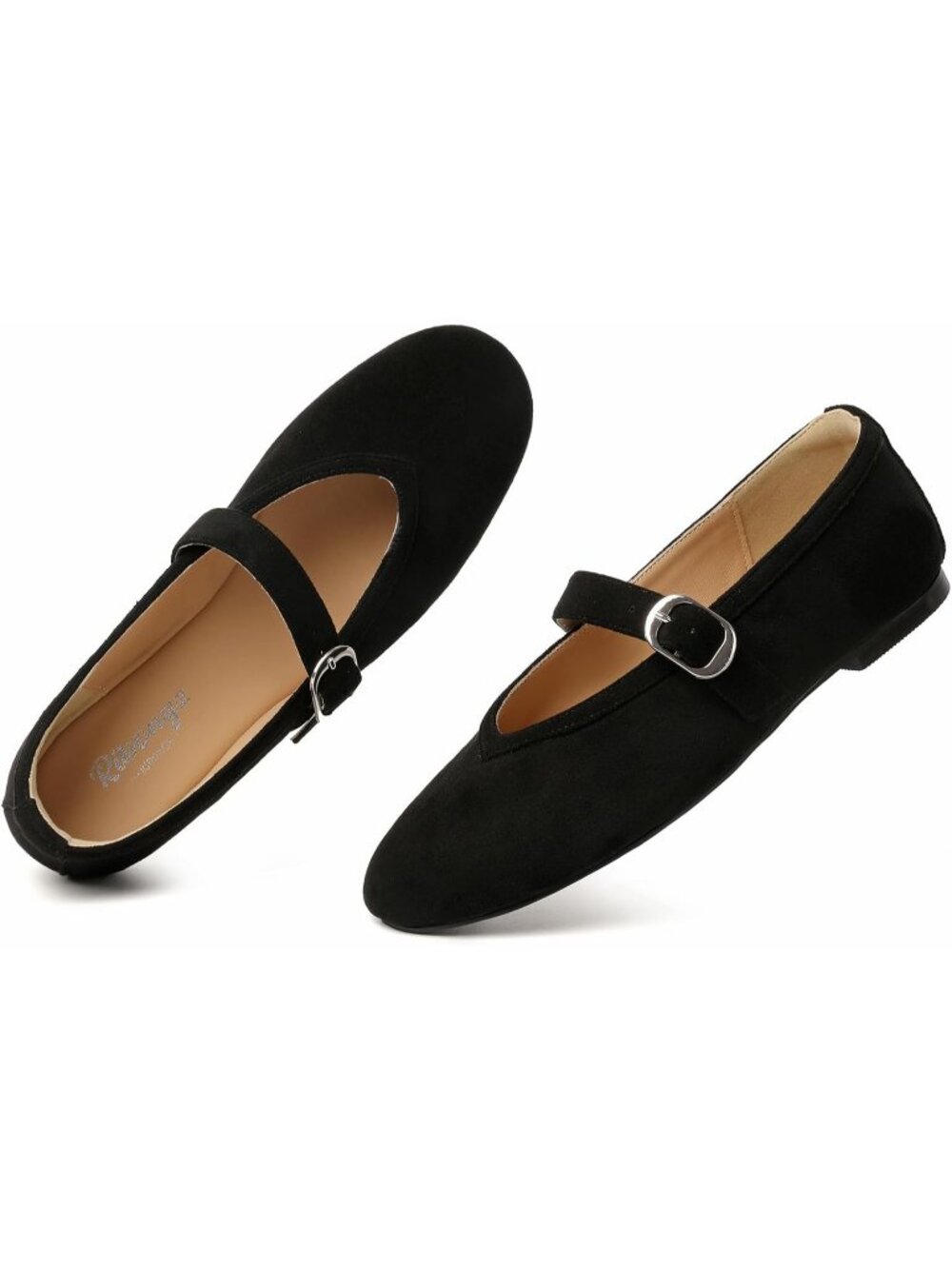Women's Black Suede Flat Foldable Ballet Mary Jane Comfort Round Toe Dress Shoes - Picture 1 of 6